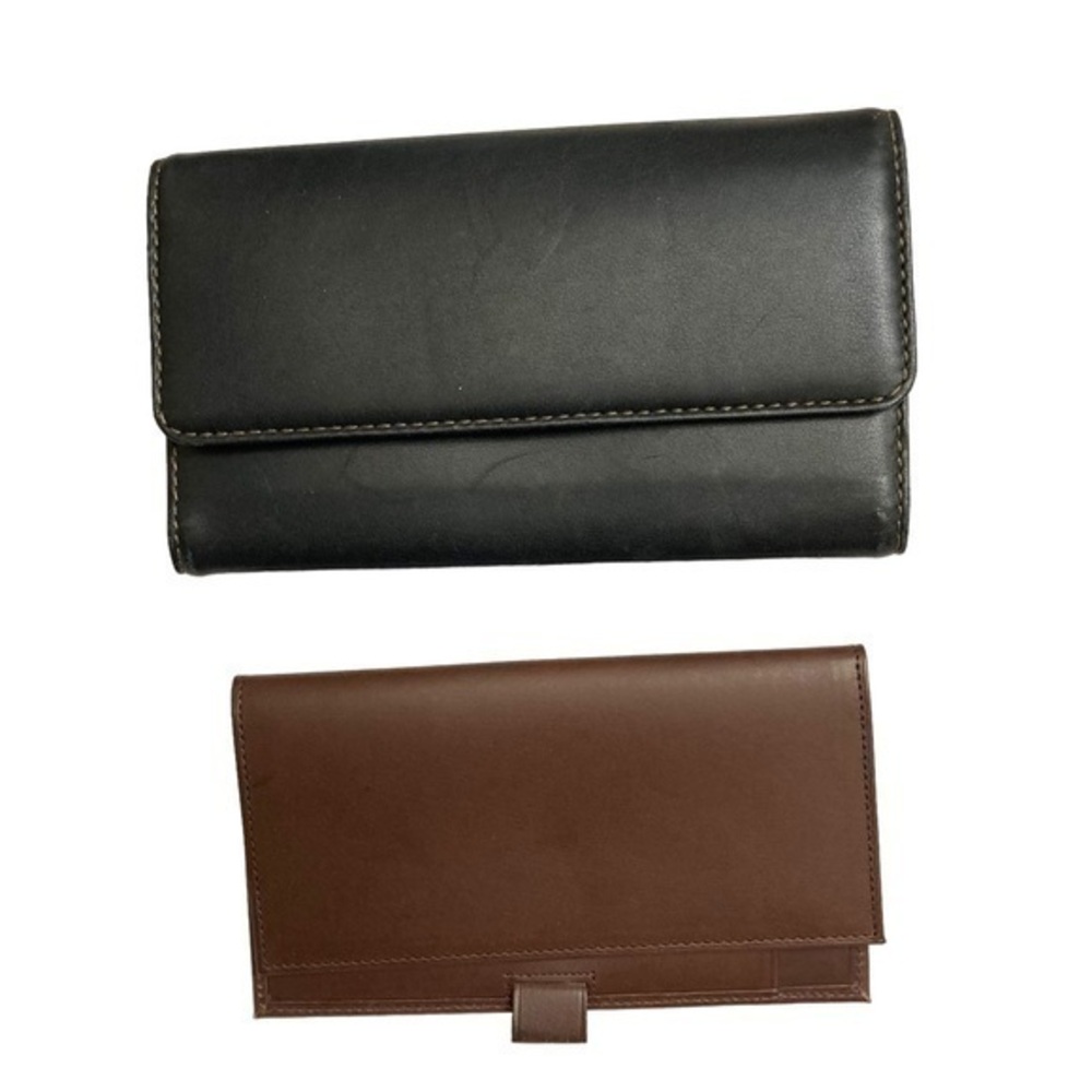 Coach black and brown leather two piece vintage wallet set